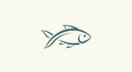 Obraz premium Minimalist fish icon, simple line art, elegant aquatic symbol, blue green silhouette
