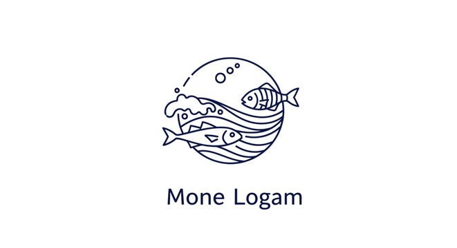 Minimalist Fish and Wave Logo Design, Ocean Circle Icon