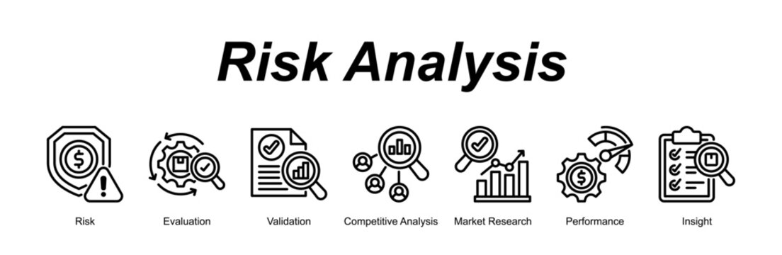 Risk Analysis banner web icon vector illustration concept with an icon of Risk, Evaluation, Validation, Competitive Analysis, Market Research, Performance, Insight 