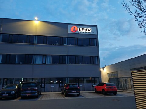Plzen,Czech Republic-April 2 2026: LEAR Corporation factory in Plzen automotive components manufacturing plant