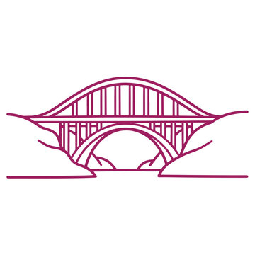 Illustrative depiction of a suspension bridge spanning across water showcasing architectural design