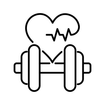 Heart exercise icon. Healthcare and cardio fitness line symbol. Black and white.