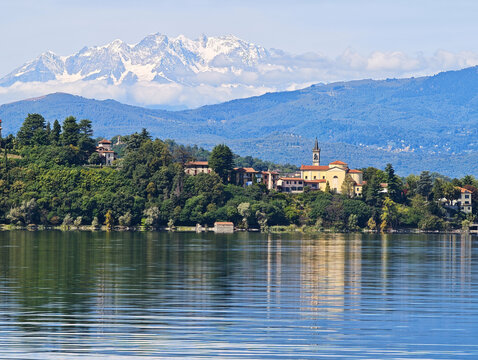 View at Biandronno on lake of Varese and the alps, Italy