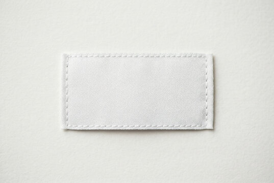 Blank white rectangular tag with stitching detail, ready for custom design and branding, isolated against white background, mockup.