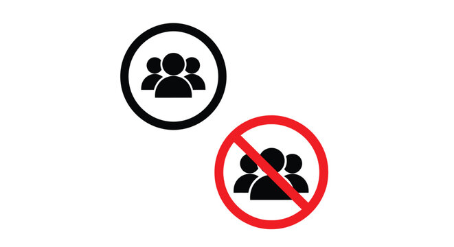 Minimalist vector icons showing allowed and prohibited group symbols for signage and user interface design projects
