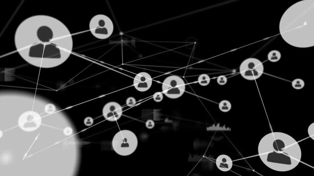 On data load avatar icons emerging and linking with lines, forming technology connectivity map