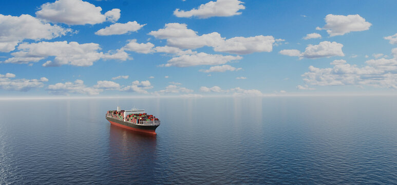 Container cargo ship at sea, global shipping and logistics