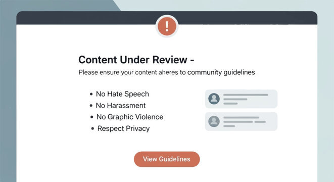 A screenshot of a content review page with a warning message and guidelines