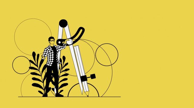 Design Compass Concept Animation with Precision Drawing and Planning Idea