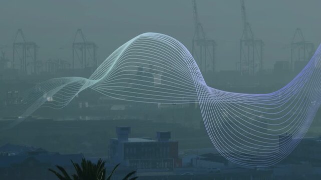 Pale multiline waveform entering from left moving across port skyline shaping to show signal change