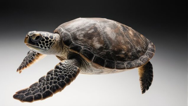 Majestic Sea Turtle Swimming Gracefully in Clear Ocean Waters.