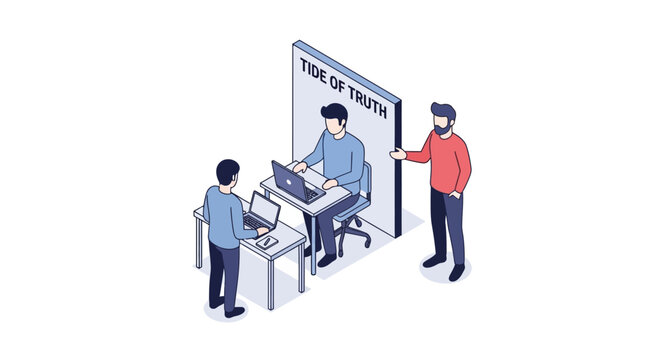Isometric Illustration of People in a Truthful Interview Scenario.