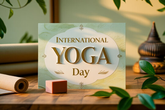 Banner poster postcard International Yoga Day, Sports and Fitness for Healthy Life AI Generative