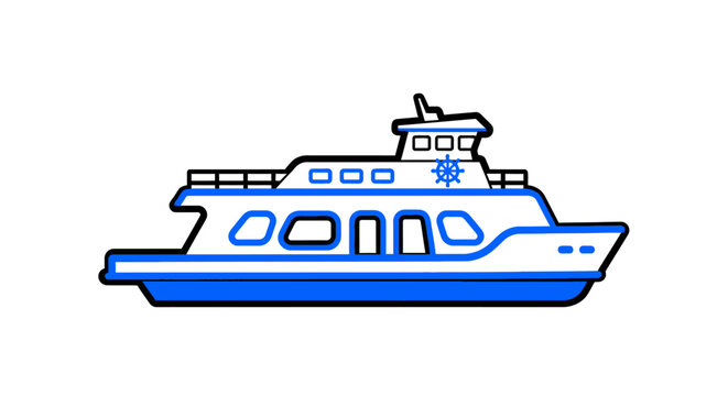 Blue and white passenger ferry boat.