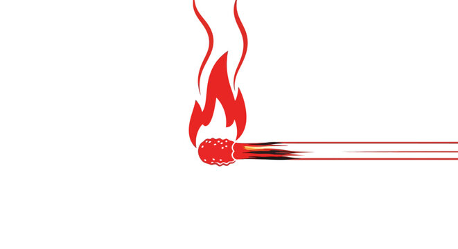 Burning matchstick with red flame closeup.