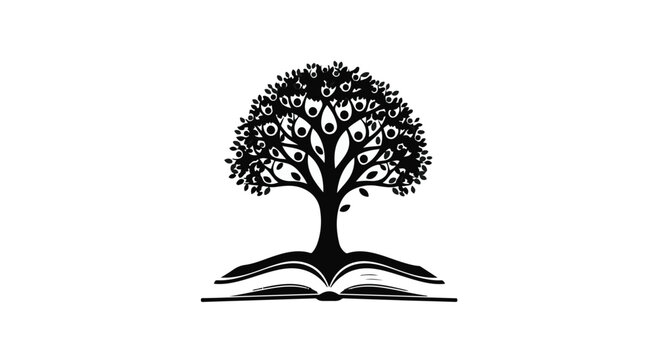Tree of knowledge growing from open book symbolizing wisdom and learning