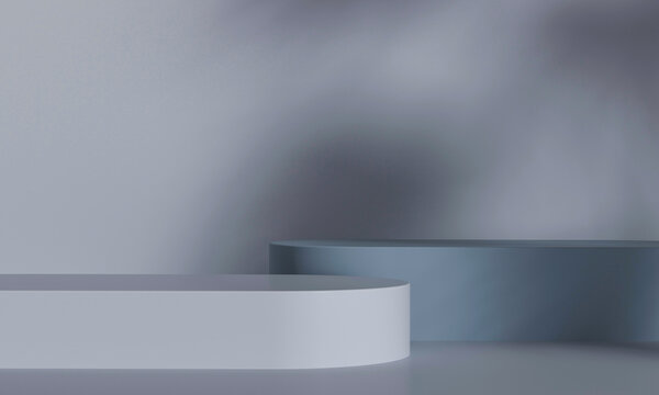 Two curved display platforms creating minimalist space