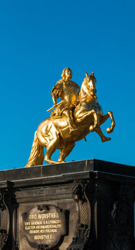 Great view of the Dresden&rsquo;s most famous monument "Der Goldener Reiter", an over‑lifesize gilded copper equestrian statue of Friedrich August I., better known as Augustus the Strong.