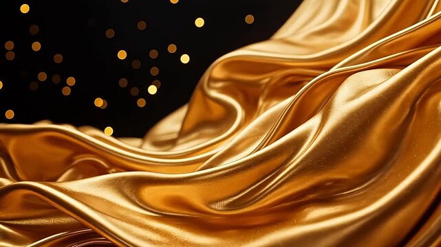 Flowing golden silk on black background