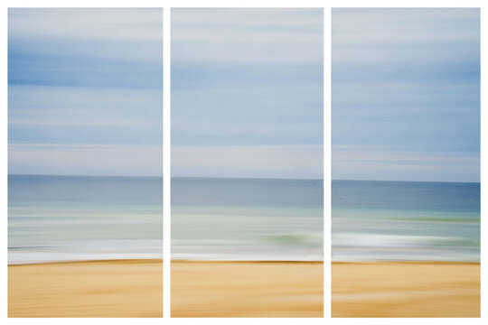 Plage de Soustons en triptyque ICM style aquarelle avec bordure blanche