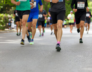 Fototapeta premium Group of runners racing on city street during marathon.