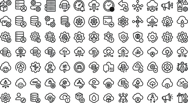 Cloud computing technology line icon set with storage security analytics synchronization network editable outline vector collection for digital infrastructure systems