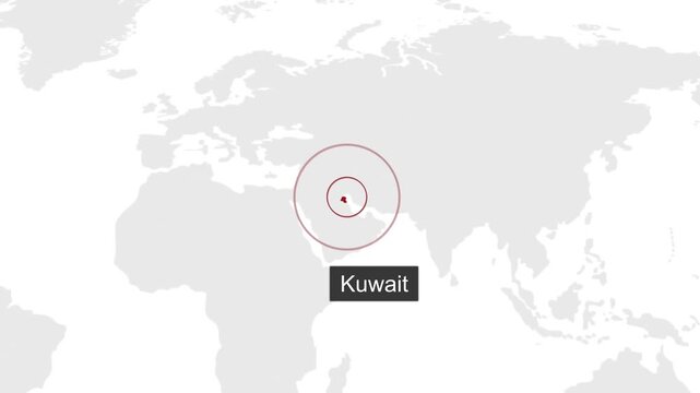 Kuwait Location on Dark Theme World Map Animation