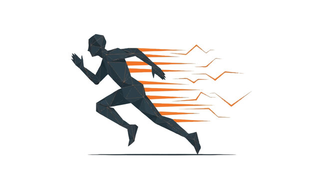 A person runs swiftly through an urban landscape with motion lines.