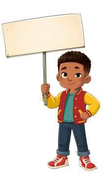 African American boy with a sign in his hand
