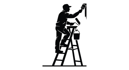 painter on ladder painting wall silhouette high quality © Sogir