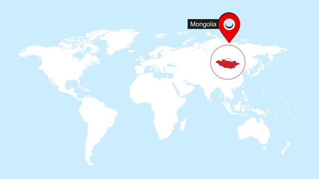 Mongolia Map Pin Location Animation Global World Map Concept