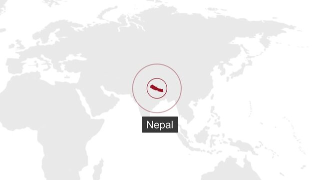 Nepal Location on Dark Theme World Map Animation