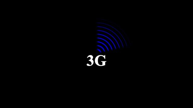 3G Network signal animation radio wave signal with fast speed network. 3G network icon concept on black background.
