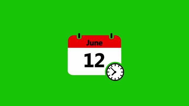 June calender icon animation on a green background.