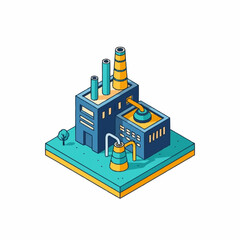 Naklejka premium Isometric factory building with smokestacks and pipes illustration.
