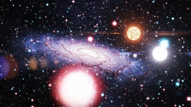 Mesmerizing Cosmic View: A Swirling Galaxy and Brilliant Stars Sparkling in Deep Space