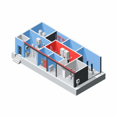 Fototapeta premium Isometric view of a modern buildings mechanical room and interior layout.