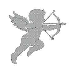Fototapeta premium Flying Cupid silhouette, a romantic vector graphic for Valentine's Day designs. Cherub with bow and arrow, a symbol of love and affection, ideal for greeting cards and wedding invitations.