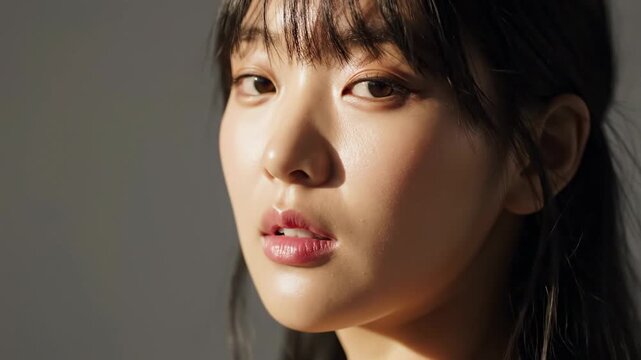Close up portrait of a young asian woman with radiant glowing skin for skincare and beauty concept.