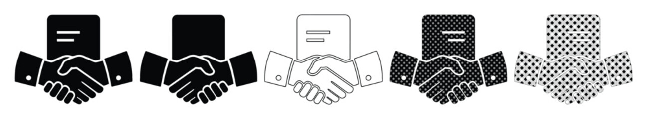 Obraz premium Business Deal Handshake Icons, Contract Agreement and Partnership Symbol Vector Set. Corporate Collaboration and Trust Concepts for Web and Print Design.