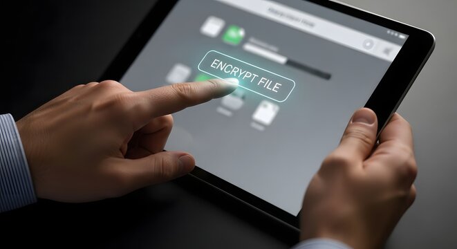 Tablet encryption concept of data security and protection.
