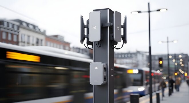 Mobile data antenna installed on street for the concept of modern communication.