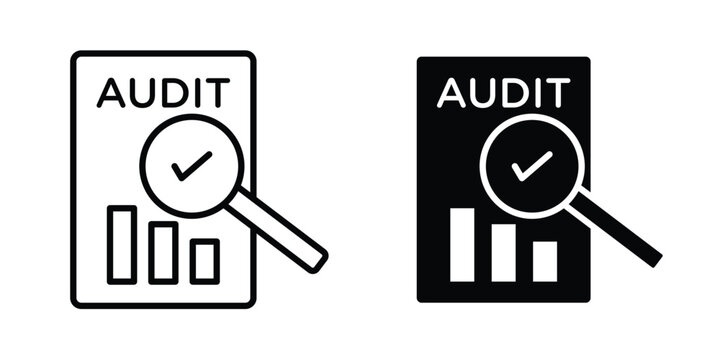 Audit report icon design. Editable silhouette and Thin Stroke outlined icons pack