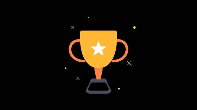 Trophy animation with star and sparkles on dark background