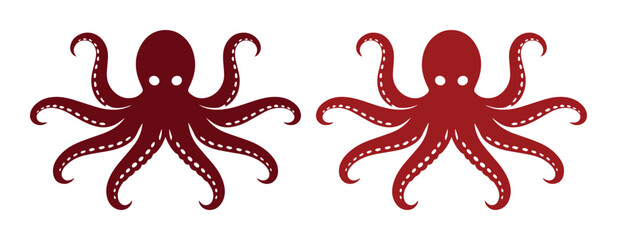 Stylized red octopus vector illustration, two identical marine animal icons, ocean creature graphic design element, aquatic life symbol for branding and decor © Kuch_Bhi