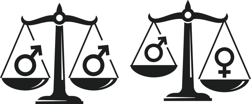 Gender equality symbol scales of justice silhouette