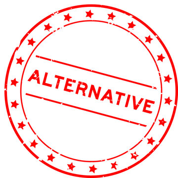 Grunge red alternative word round rubber seal stamp on white background