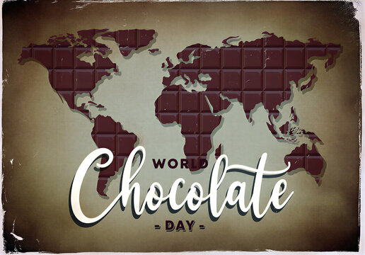 Creative world map made of chocolate bars for celebrating world chocolate day event poster