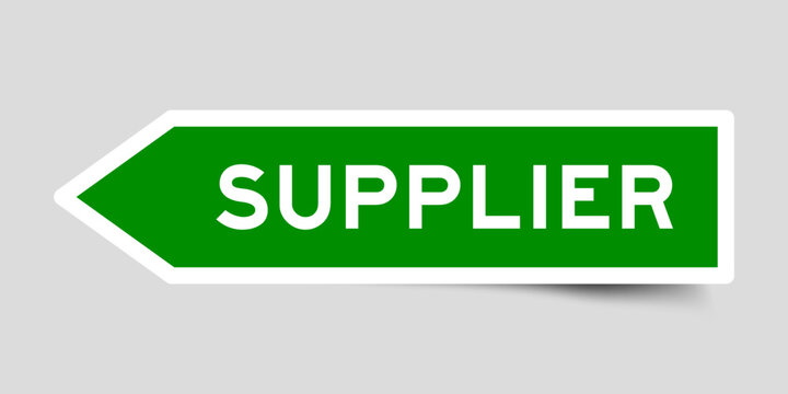 Green color arrow shape sticker label with word supplier on gray background
