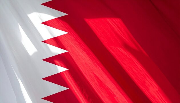 Bahrain national flag waving fabric with serrated white band and red field realistic lighting detailed folds high-resolution texture composition